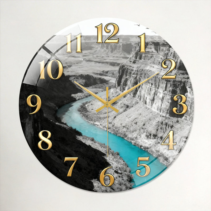 Horloge murale en verre Canyon River, 40 x 40 cm (15,7 x 15,7 pouces)