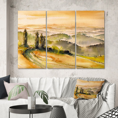 Paysage rétro avec vignobles - peinture sur toile tendue 3 pièces