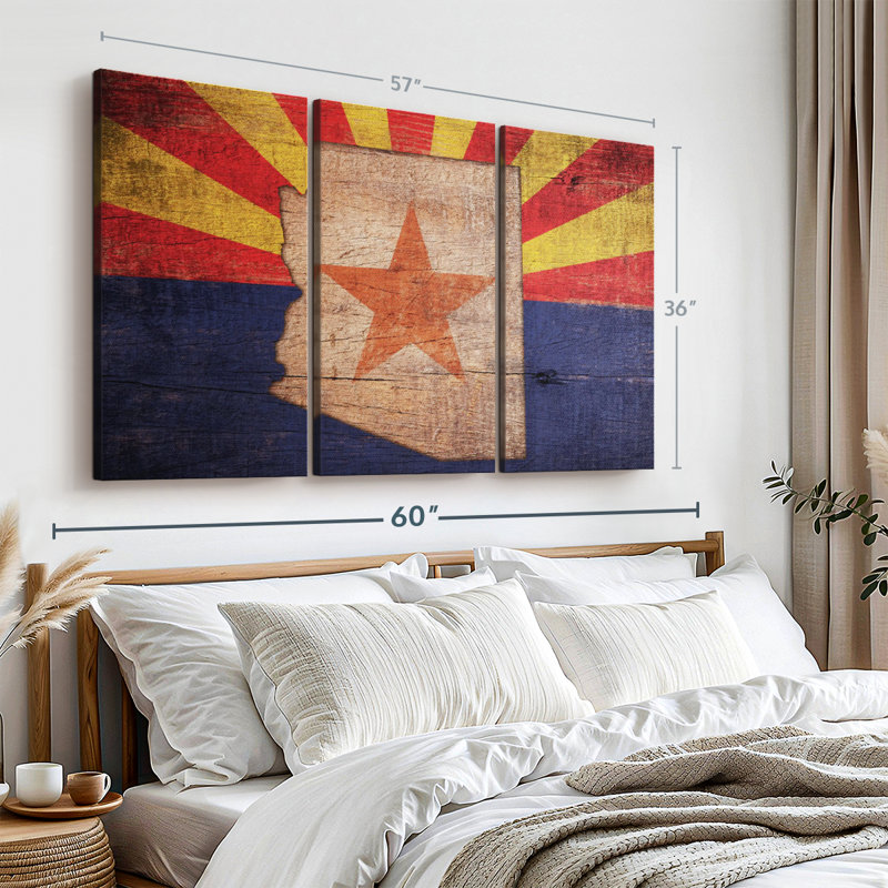 «State Map Over Arizona Flag», 3 pièces sur toile, H 36 po x l 57 po x P 1,25 po