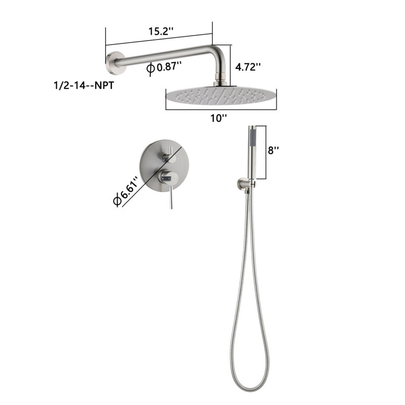 10" Brushed Nickle Roud Rain Shower Head And Handheld Shower Head Set