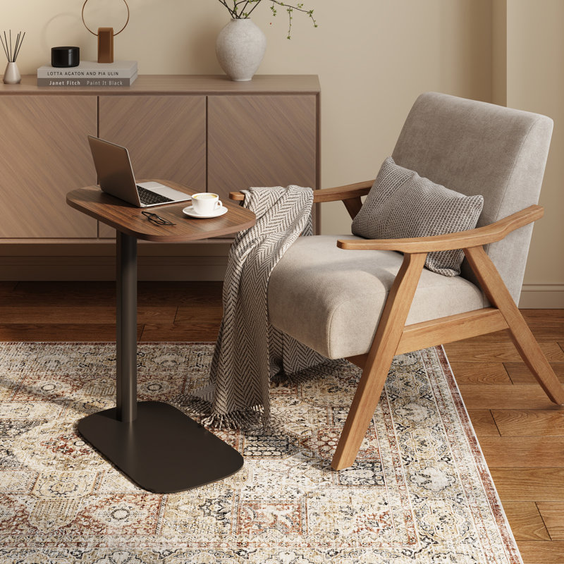 Adjustable Overbed Bedside Table Pneumatic Adjustable Height Laptop Computer with Tray, Walnut/Black
