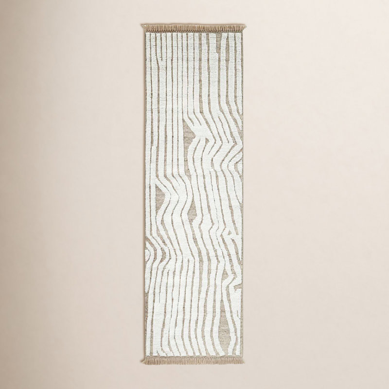 Drift Rug: Naturalist Hand Knotted - Flatweave Rug in White/Natural, Runner 2'6" x 8'