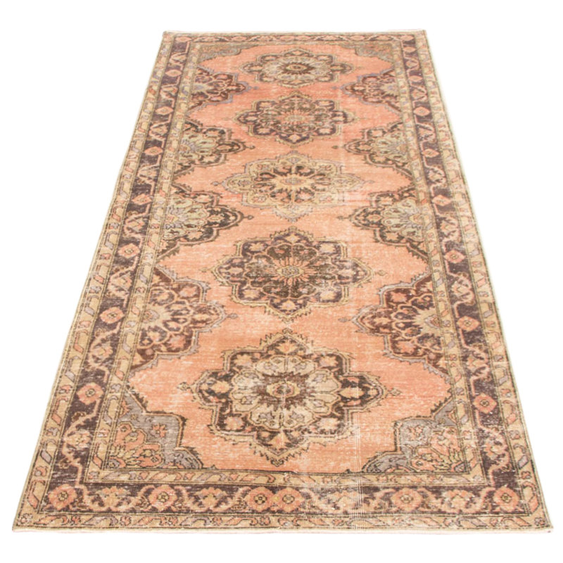 Tapis de couloir unique en laine noué à la main style années 1990 de 4 pi 10 po x 12 pi 3 po Monzerrat