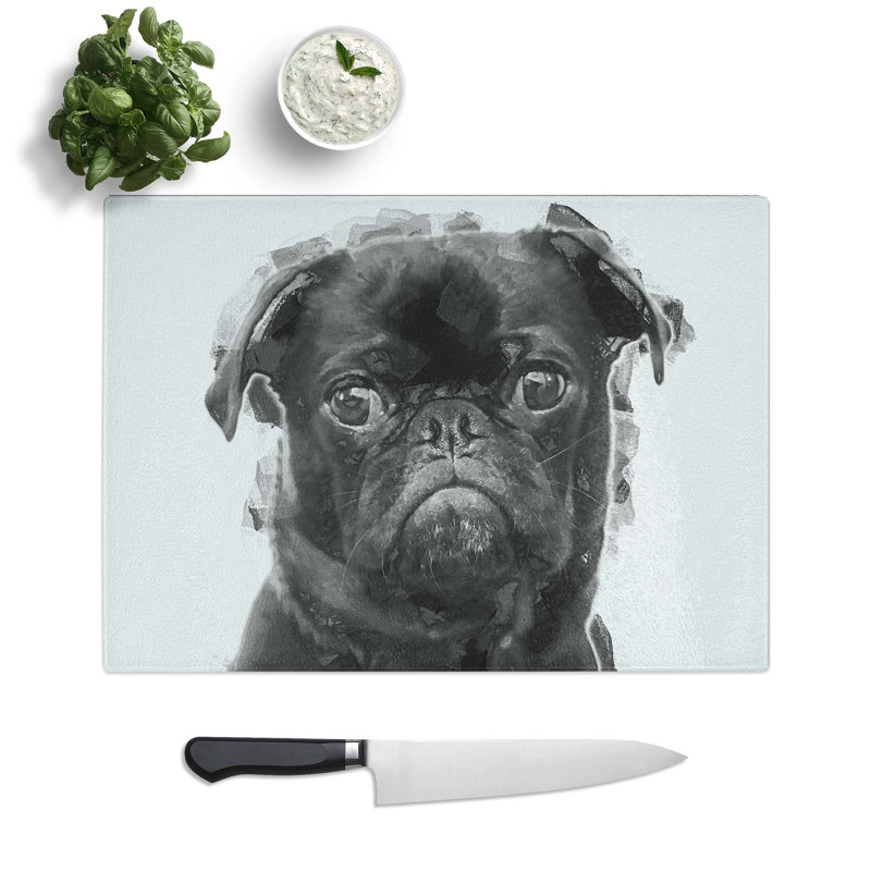 Tempered Glass Pug Dog Chopping Board, 28.5 cm W x 20 cm L