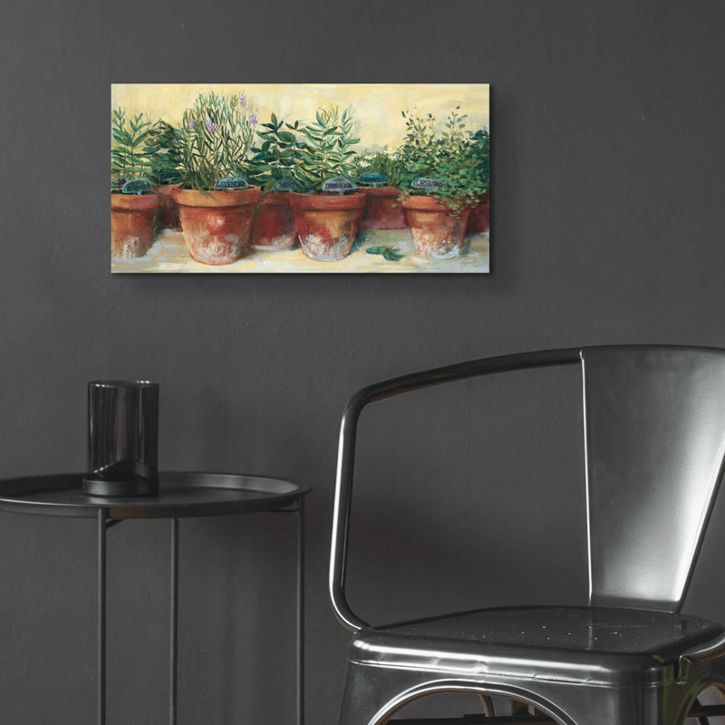 "Herbes en pot I" par Carol Rowan, H 12 po x l 24 po