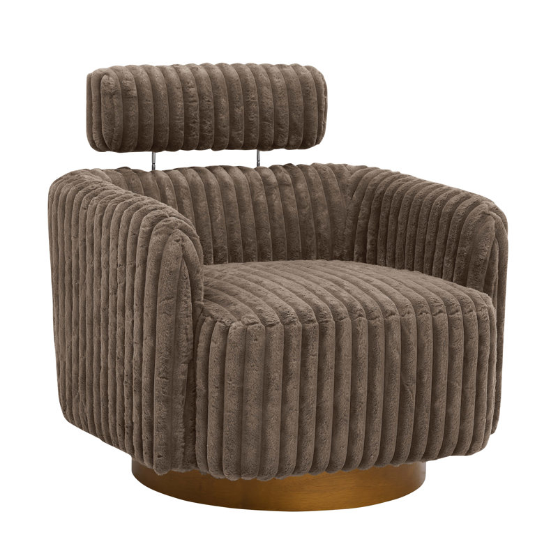Luxe Velvet Swivel Chair, Brown Corduroy