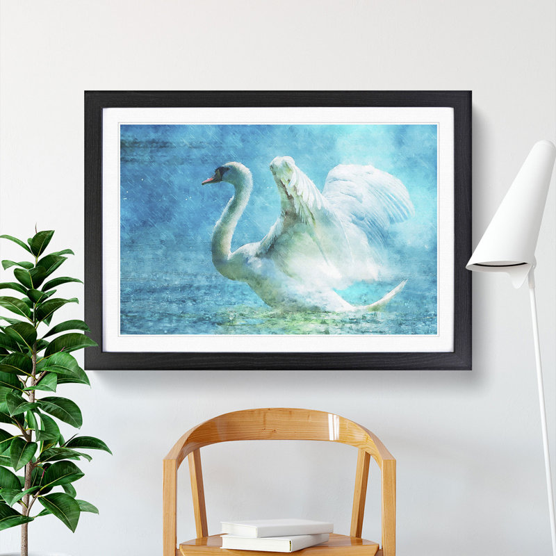 White Swan Vol.1 - Picture Frame Painting, 27cm H x 36cm W x 2cm D, Black Framed
