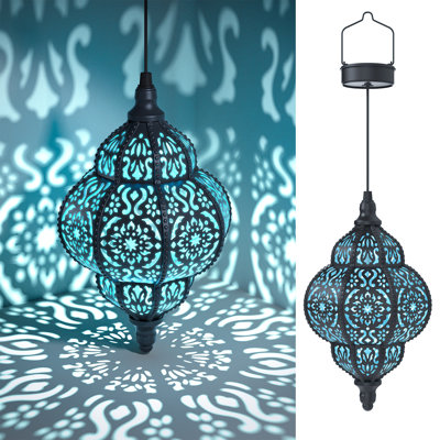 Ensemble de 1 lanterne solaire suspendue décorations de jardin d'extérieur lanterne solaire imperméable en plastique marocaine pour patio