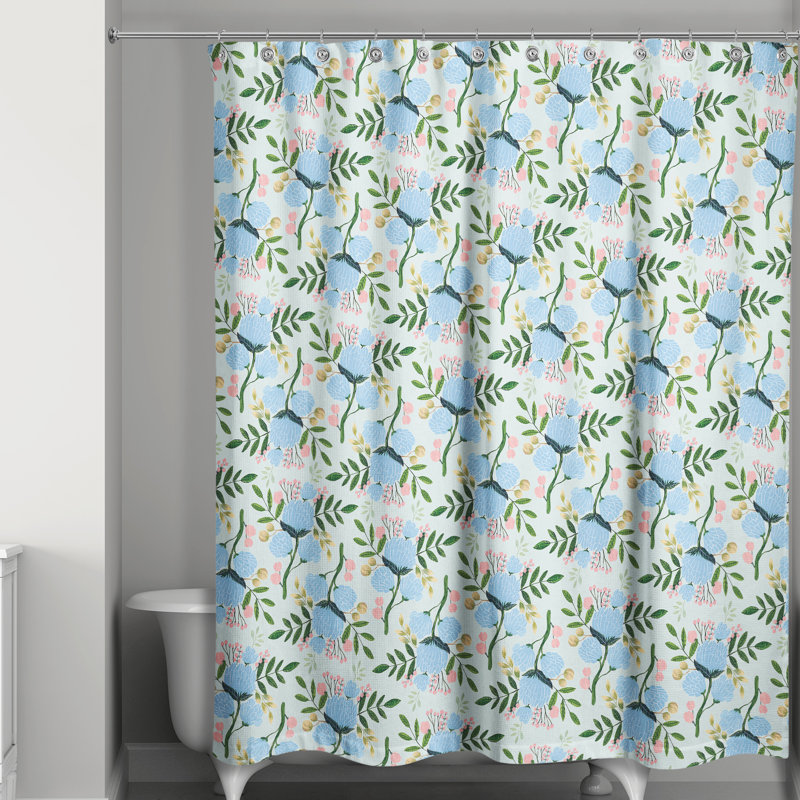 Rideau de douche simple floral Criswell, Bleu