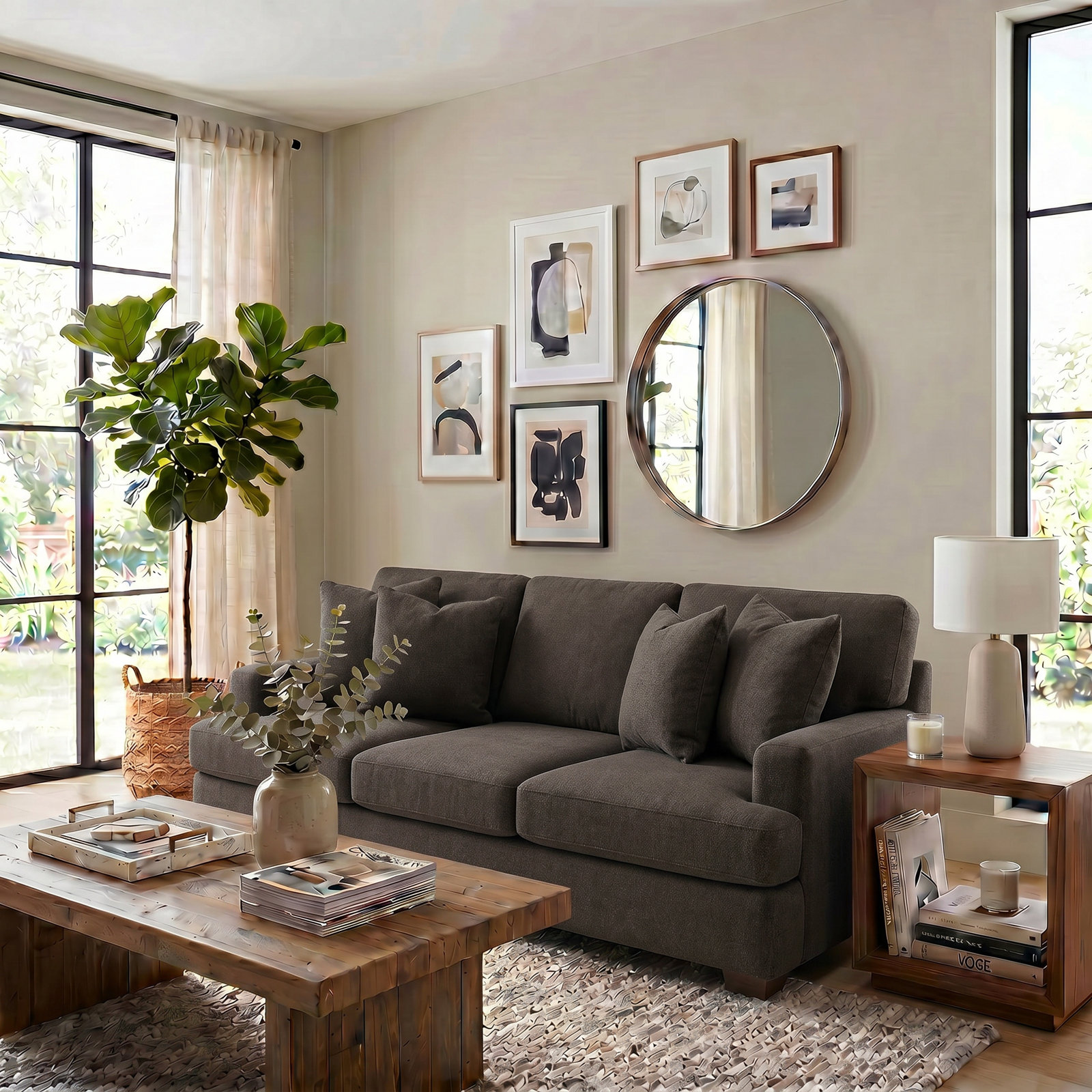Emilio 90'' Upholstered Sofa, Sustain® Dursky Charcoal