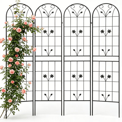 Ensemble de 4 treillis de jardin en métal 85 po x 19 po - Treillis d'extérieur robuste antirouille pour plantes grimpantes, support de fleurs thermolaqué noir avec décoration papillon pour vigne, rose, concombre, haricot
