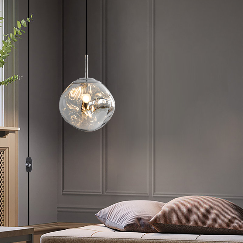 14.11ft Adjustable Cord Plug-in Globe Pendant Light - Dimmable Chrome Blown Chandelier With Mirror & Lava Effects, Island Lighting For Bedroom, Stylish Home Decor