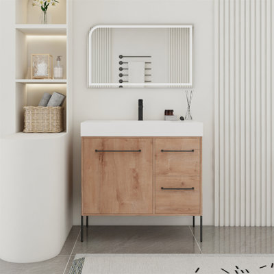 36"  Freestanding Bathroom Vanity With White Resin Sink &  Soft-Close Cabinet Door And 2 Drawers
