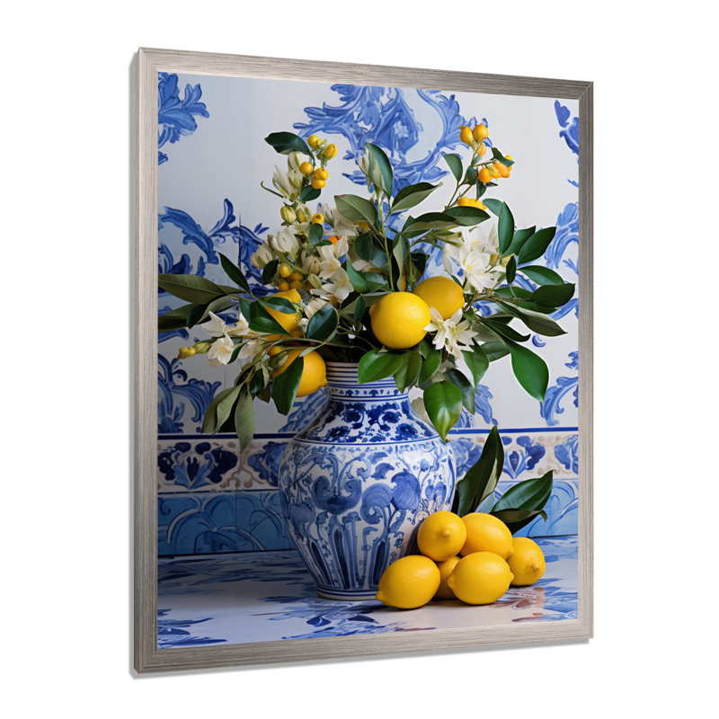Carreaux grecs, nature morte, cuisine I - Boho Pottery, art mural, H 44 po x l 34 po x P 1,5 po, Cadre photo argenté