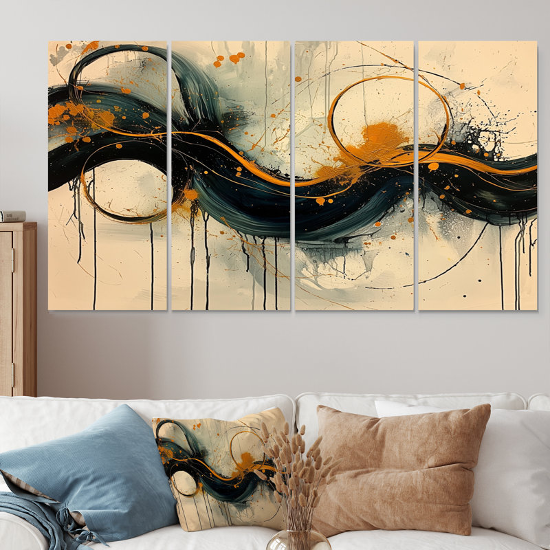 «Gold», jeu optique spiral III - Constructivisme, art mural moderne sur toile, 4, H 28 po x l 48 po