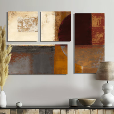 Chocolate Brown Elementary V - Pink Modern Canvas Wall Art 4 Pieces