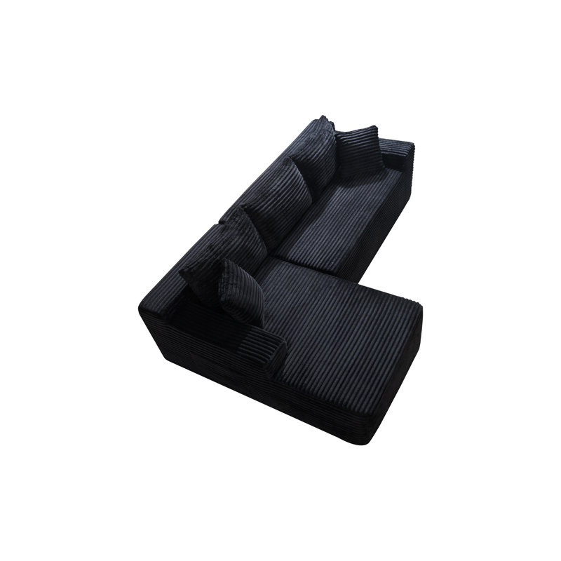 Canapé modulaire en L 106,3 po avec méridienne réversible en velours côtelé noir et canapé modulaire à assise profonde pour le salon