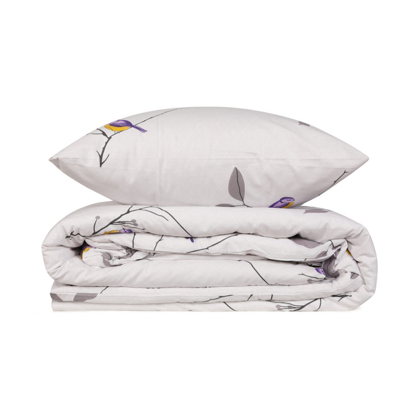 Ensemble de housse de couette 100% coton blanc / gris / mauve / jaune Tellier
