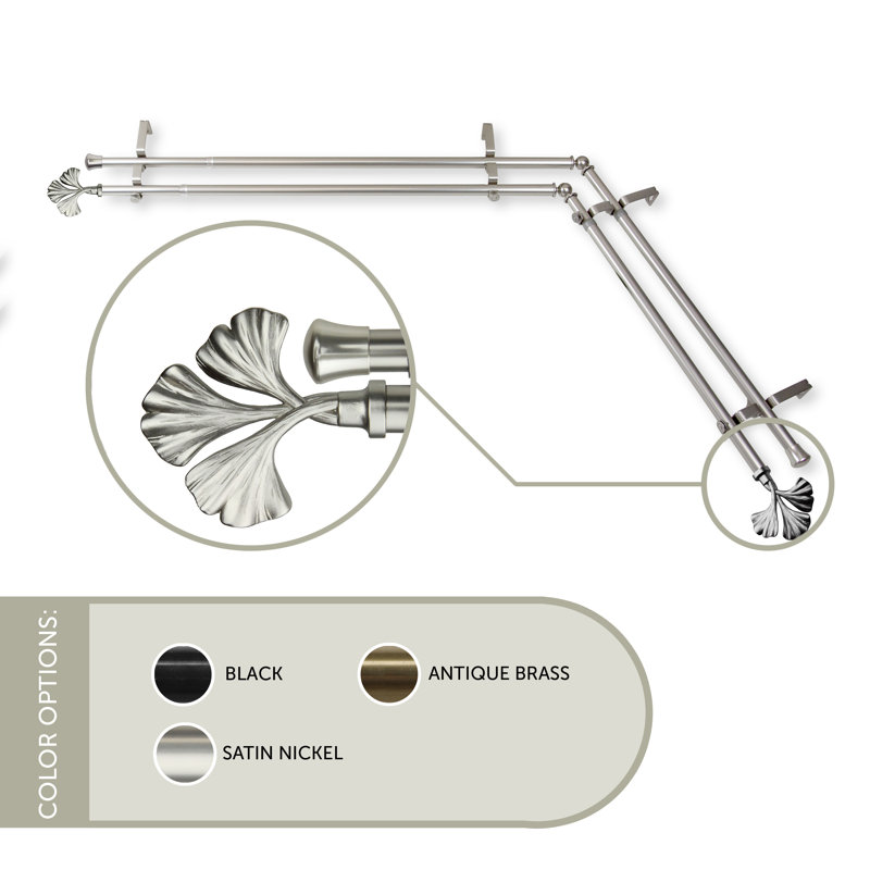 Ensemble de tringle à rideaux double et quincaillerie Dayana, L 28 po x l 48 po, Nickel satiné