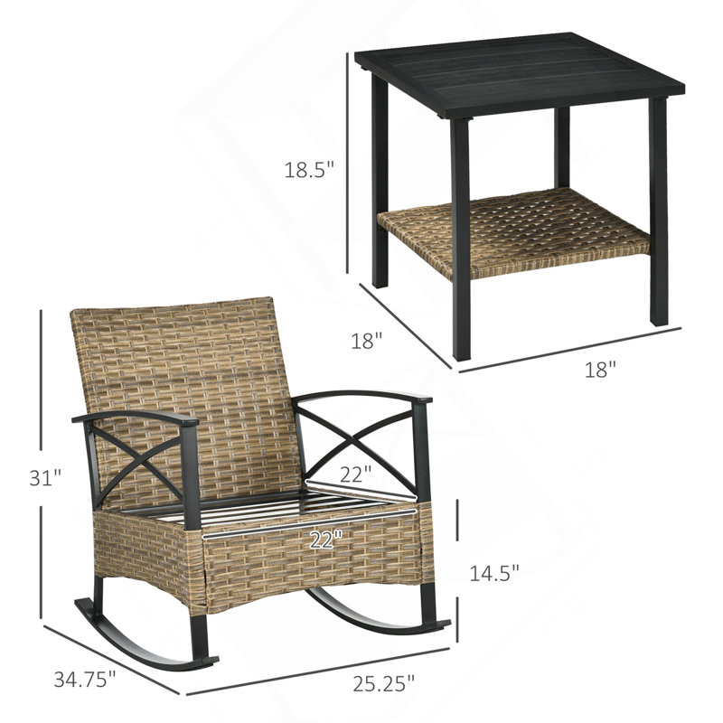 Ensemble de chaise berçante de patio 3 pièces Outsunny