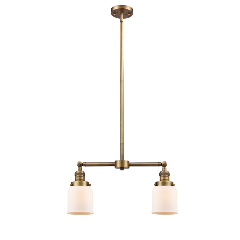 Bell - 2 Light 21" Island Light, 6 Watt Vinage LED Bulb, Matte White Cased, Brushed Brass