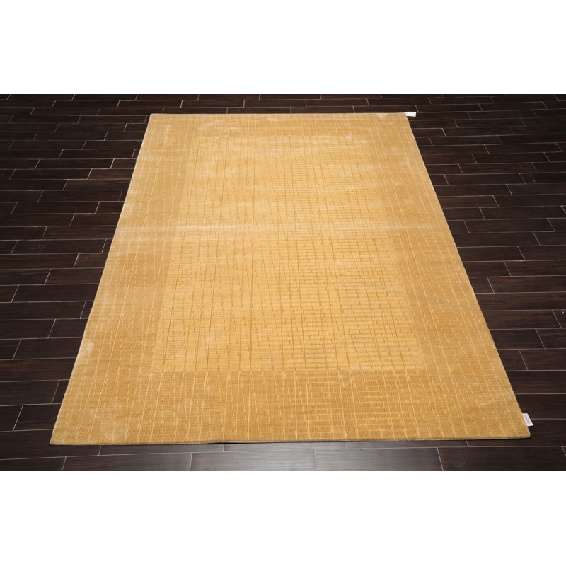 Tapis bouclé / crocheté en laine / soie brun clair / beige