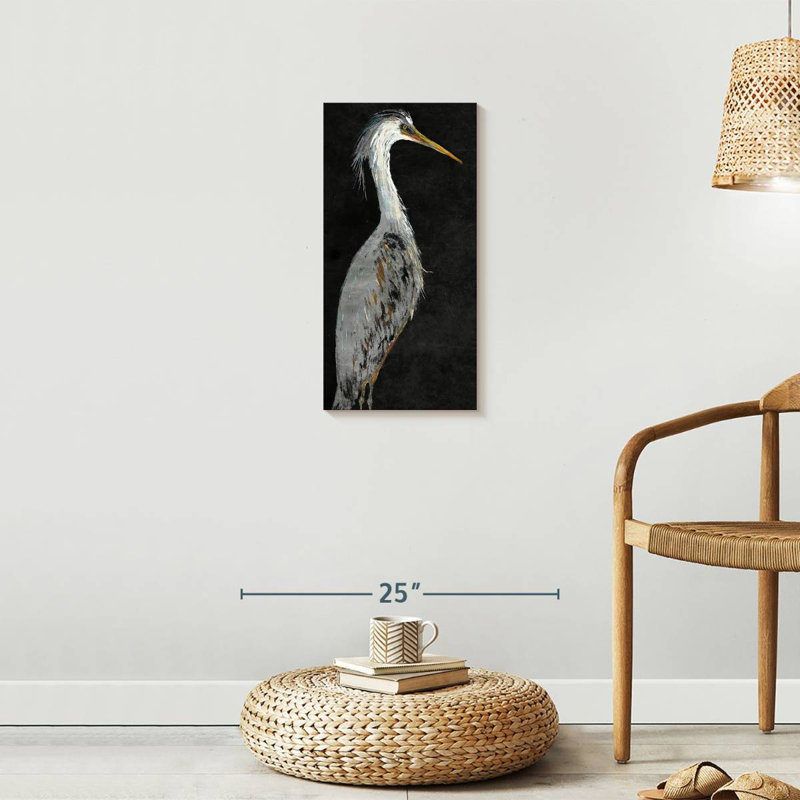 Brampt Silver Heron On Black II, 24" H x 12" W