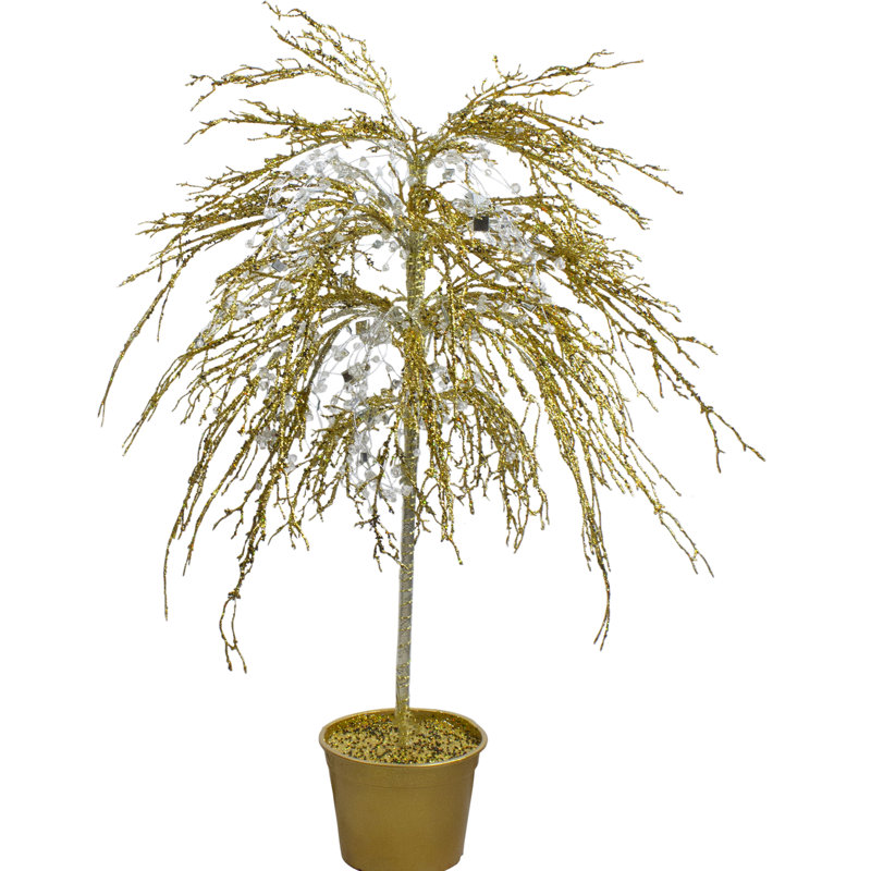 Arbre de Noël artificiel à paillettes cristallisées or 3,75 po - non éclairé
