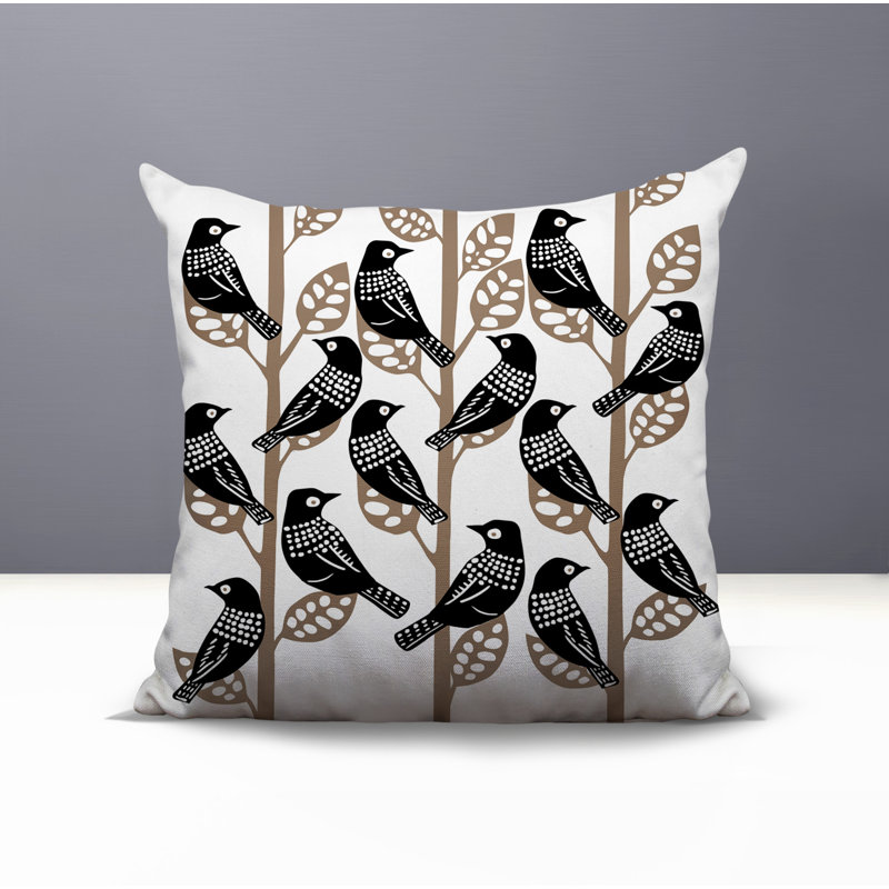 Oreiller carré réversible intérieur / extérieur Tanza Bird, Carré 19 po, Noir