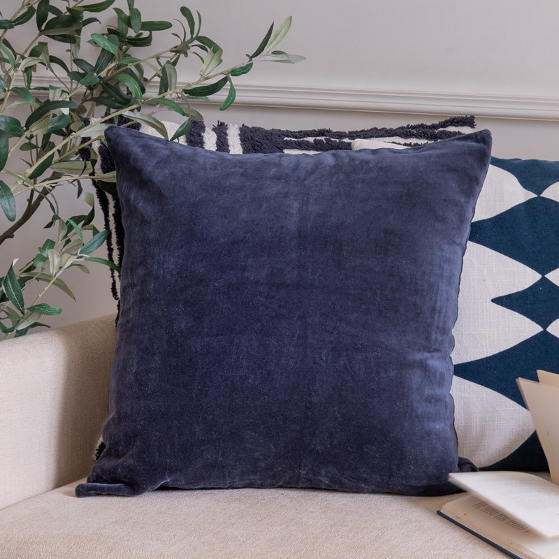 Housse de coussin décoratif en velours moderne faite à la main, Bleu, polyester