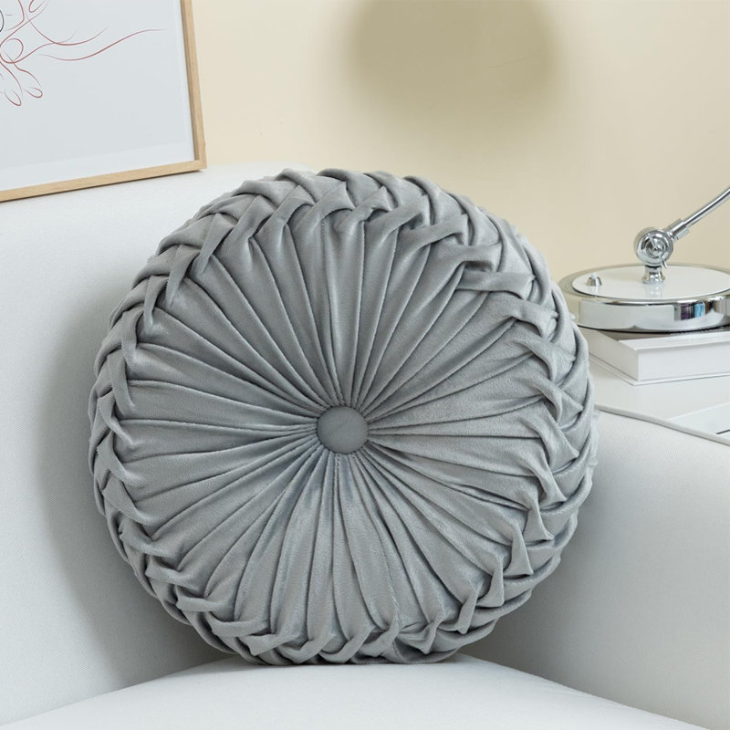 Lanajah Buttons Velvet Throw Pillow, Gray