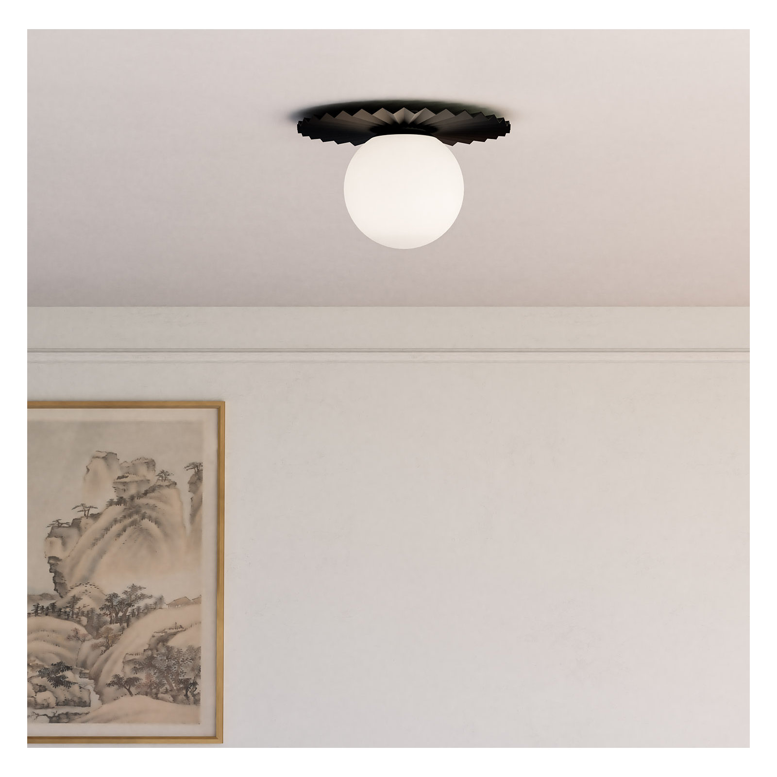 Laki Single Light Glass Flush Mount, Matte Black, 8.63" H x 13.88" W x 13.88" D