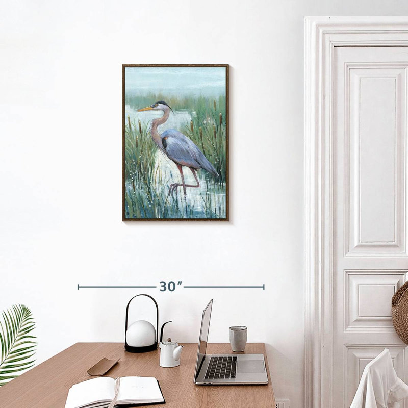 Marsh Heron II, 17" x 25", Floating Frame Walnut