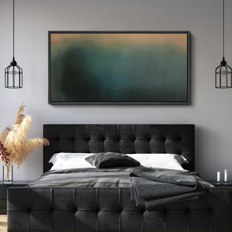 Teal and Earth Tone Gradient Abstract Landscape Wall Decor - Large encadrée, reproduction d'art sur toile encadrée, Noir
