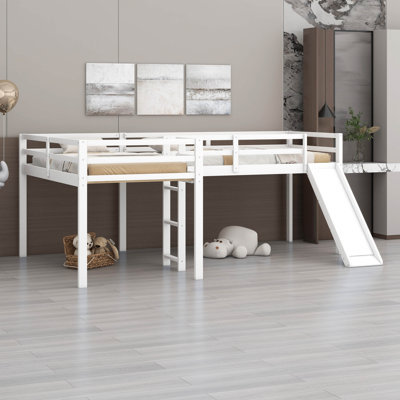 Lit mezzanine simple en forme de L avec glissade, échelle et barrière de sécurité