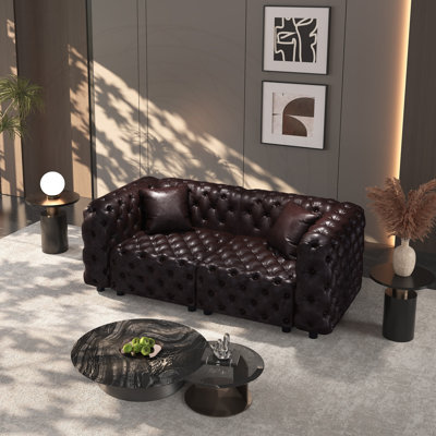 Modular Faux Leather 2-Seater Sofa with Button Tufted Design