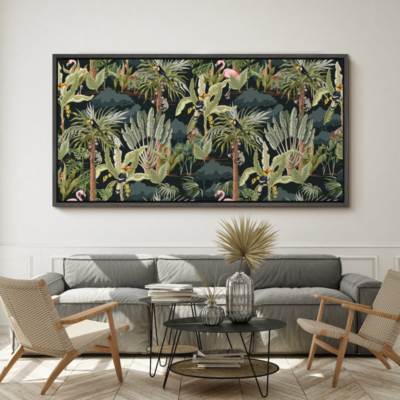 «Tropical Palm Tropical Splendor», reproduction d'art sur toile encadrée, H 30 po x l 60 po, Noir, noir, noir, noir