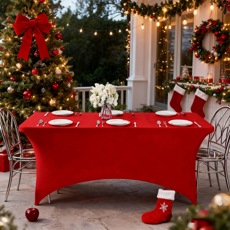6 pièces / paquet de grande nappe rectangulaire rouge de 6 pi de Noël, couvertures en tricot extensibles de 180 g / m² de haut poids, disponible en plusieurs couleurs, convient aux restaurants d'hôtel, aux cuisines, aux bureaux et aux longues décorations de salle de réception. Premium et élégant