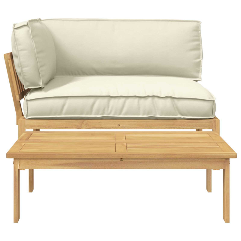  Sofa Set With Cushion Plain 2 Pcs Cream Solid Acacia Wood, Natural, Cream