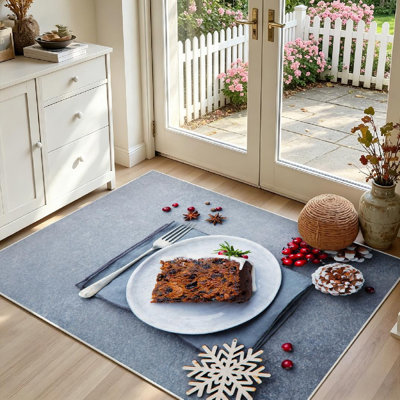 Tapis brun de Noël à motif de gâteau de fruits blanc lavable à la machine