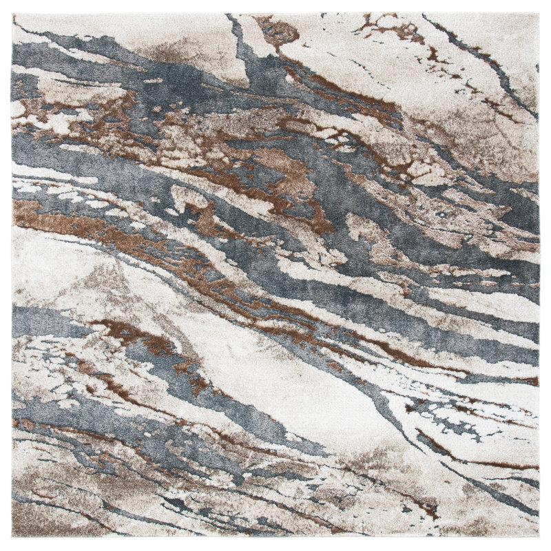 Tapis gris foncé / beige Afrah, Carré 4 pi