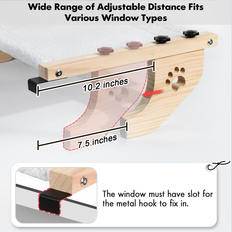Siège de fenêtre robuste pour chat avec fenêtre en bois et métal