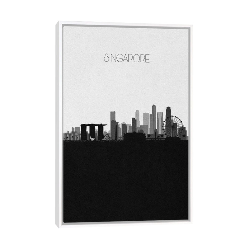Singapore City Skyline 1 Piece Single Picture Frame and Floater Frame Wall Art on Canvas
