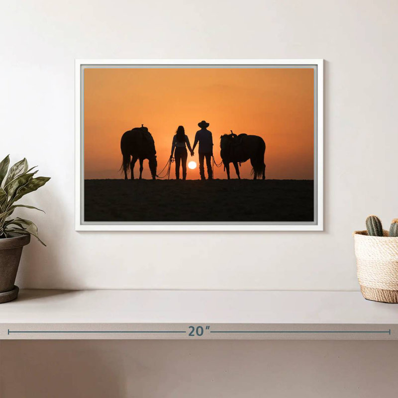 Couple de cowboys, Cadre flottant blanc, 13 po x 9 po