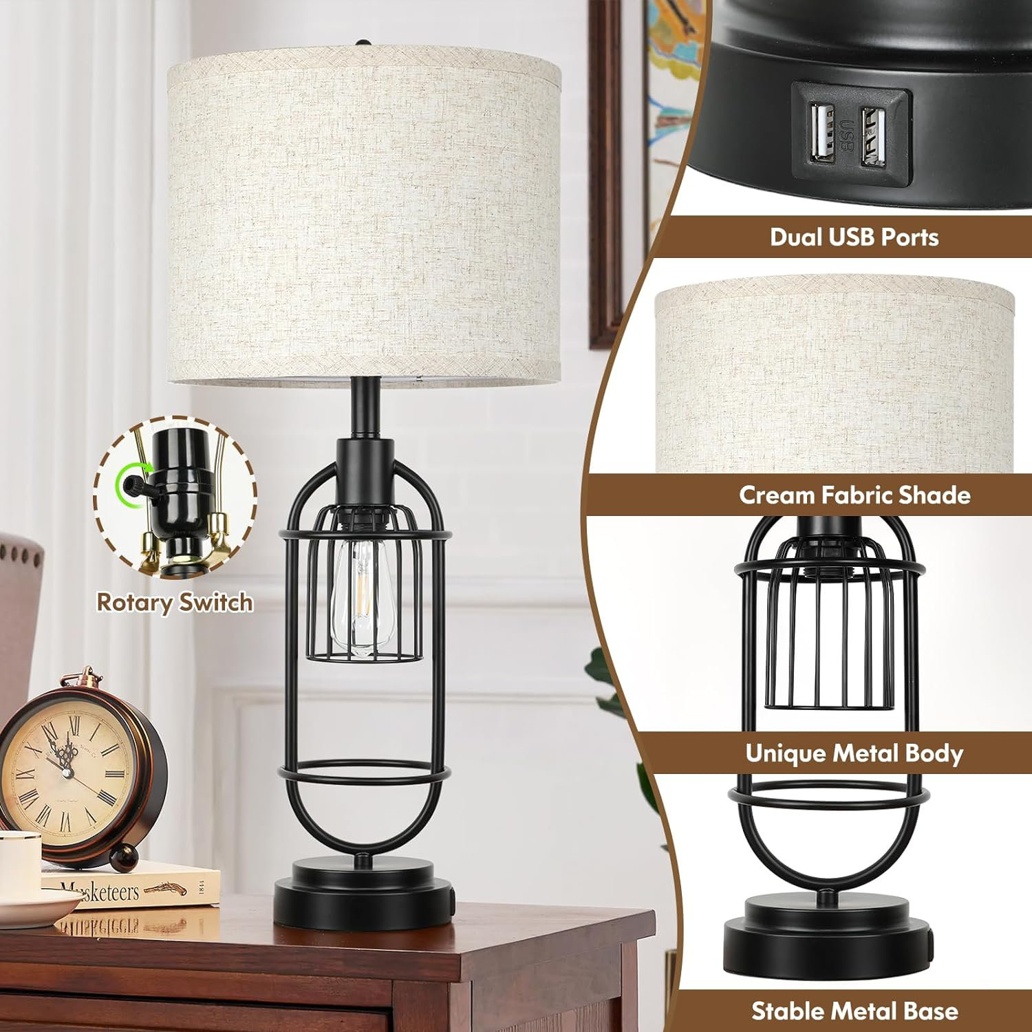 17 Stories Set of 2 Table Lamps for Living Room with USB Ports, 29 ...