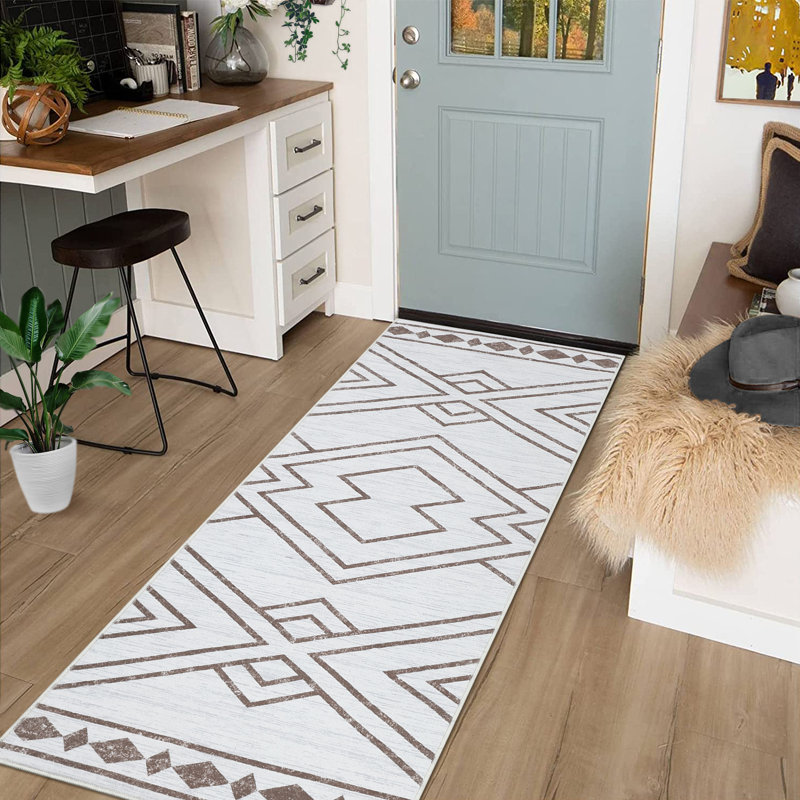 Washable Low Pile Striped Rug Modern Abstract Area Rugs for Living Room Non Slip Bedroom Rug Indoor Stain Resistant Carpet for Kitchen Soft Floor Mat Contemporary Foldable Rug Home Office Dorm