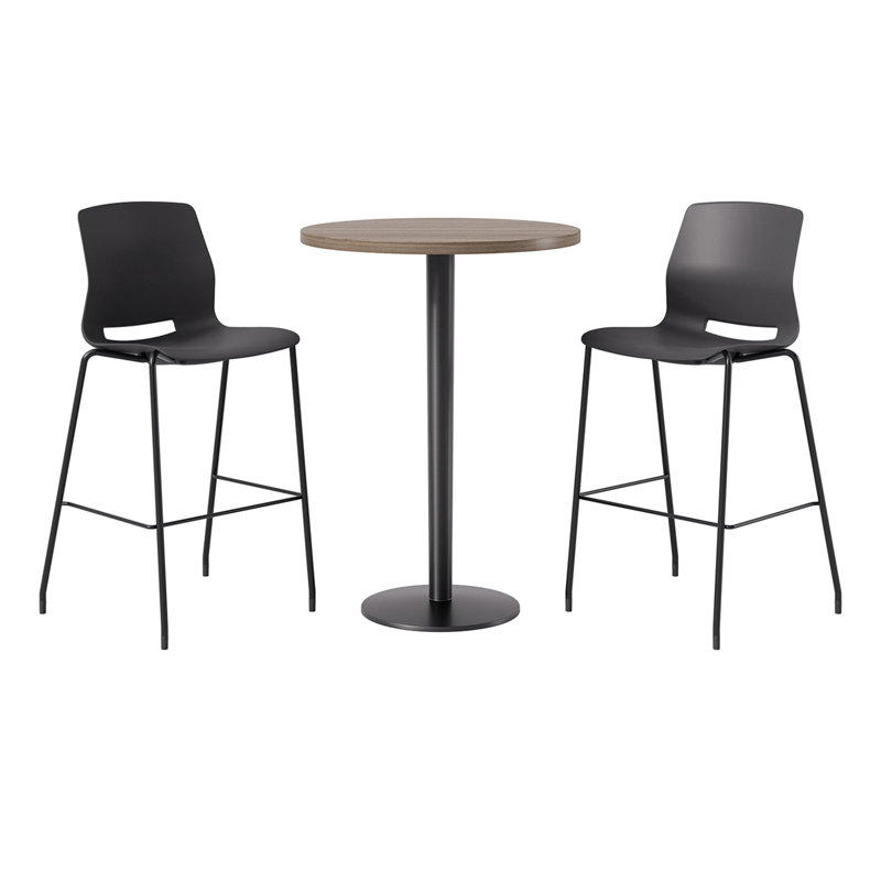 2 - Person Bar Height Dining Set, Studio Teak, Black/White