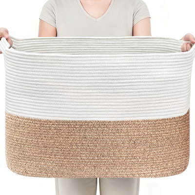 62L Extra Large Cotton Rope Storage Basket with Handles – Woven Blanket Basket for Clothes, Blankets, Pillows & Toys