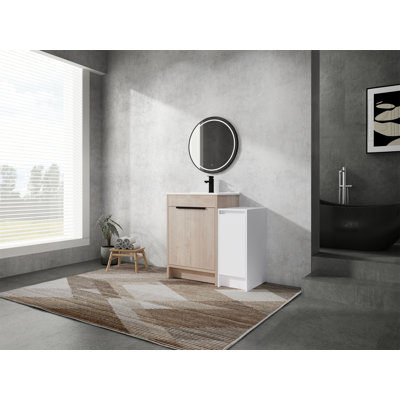 Meuble-lavabo autoportant avec lavabo en céramique et armoires de rangement