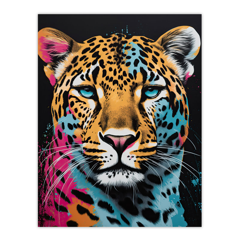 Leopard Lounge By Fiona Bryant Cat Head Pop Art Modern Large Wall Art Poster Print Thick Paper 18X24 Inch
